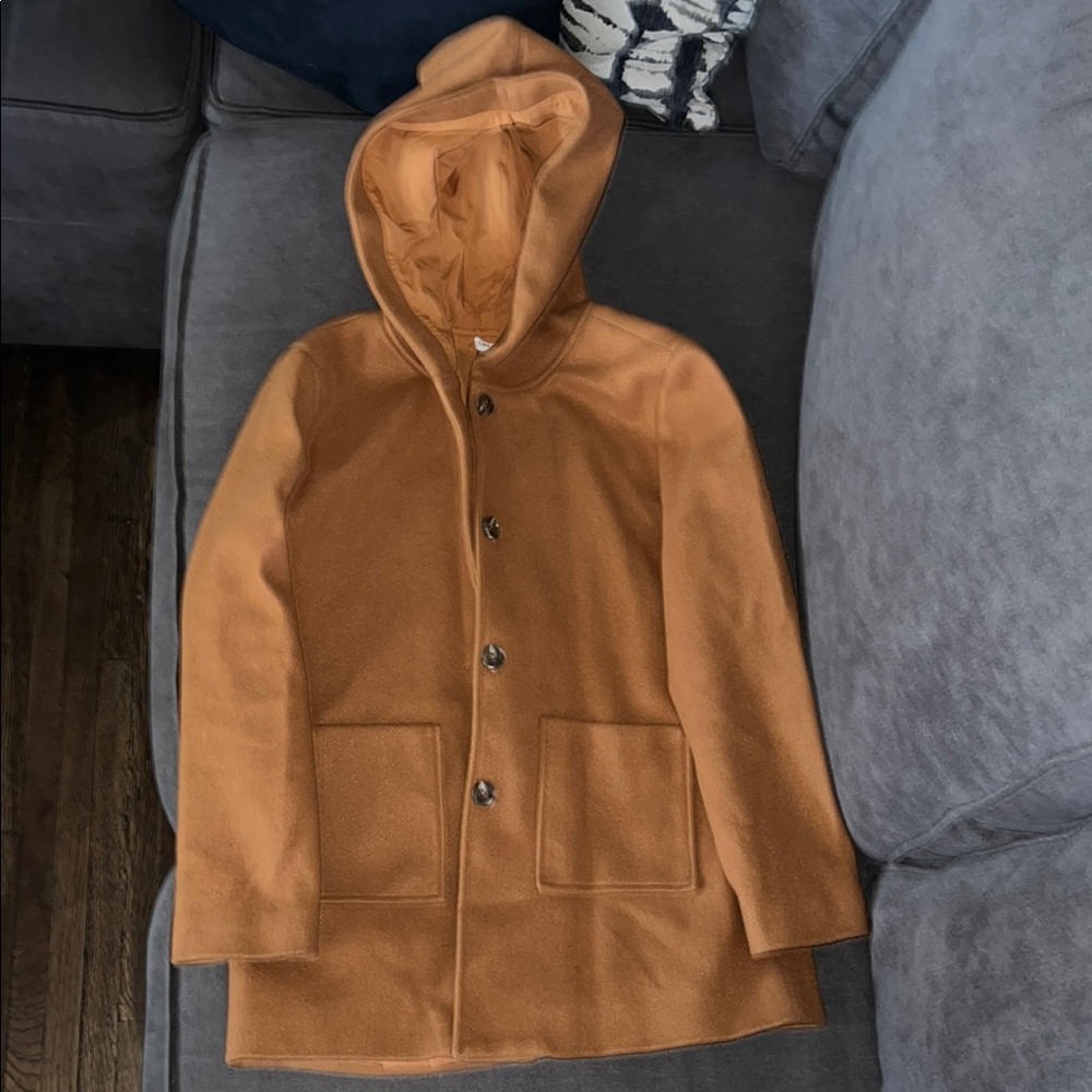 Tan Hooded Coat with Pockets